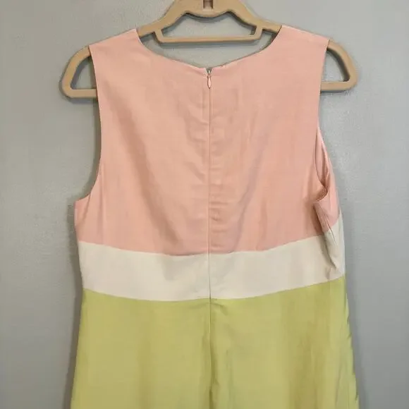 Brooks Bothers Mini Sheath Dress 12 Pink Green Colorblock Linen Blend Sleeveless - Picture 4 of 8